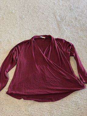 JustFab Burgundy Wrap-Front Long Sleeve Top